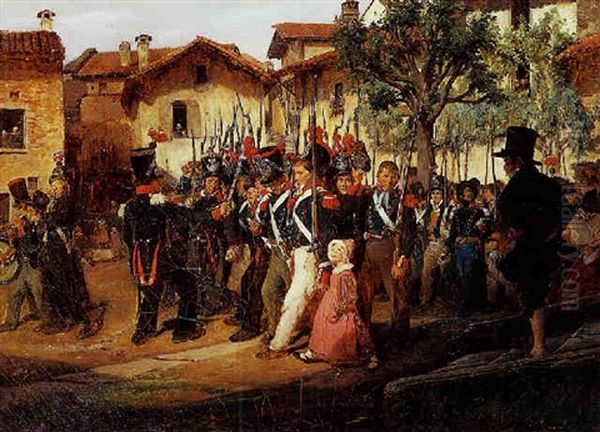 La Garde Nationale De Campagne Defilant Devant Le Maire - view 1
