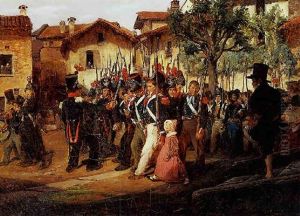 La Garde Nationale De Campagne Defilant Devant Le Maire by Francois Auguste Biard