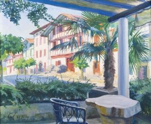 Sur La Terrasse Au Pays Basque by Francois Ignace Bibal