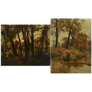 Wooded River Landscape And Evening Wooded River Landscape And Evening