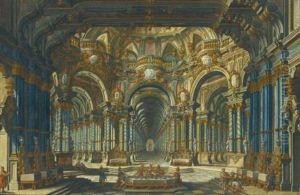 A Capriccio Of An Elaborately Decorated Palace Interior With Figures Banqueting, The Cornices Showing Scenes From Mythology