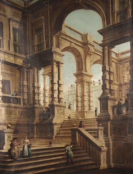 A Capriccio Of A Baroque Palace With Numerous Figures On The Steps And Terraces - view 1