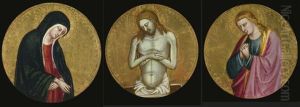 Ecce Homo With The Madonna And Saint John The Evangelist, Three Predella Roundels by Bicci Di Lorenzo