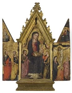 Vierge A L'enfant Avec Saint Jean-baptiste Et Saint Jean (+ 2 Others; Triptych) by Bicci Di Lorenzo