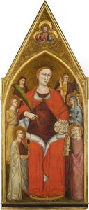 Saint Catherine Of Alexandria With Six Virtues; Above, Christ The Redeemer, Blessing by Lorenzo di Bicci