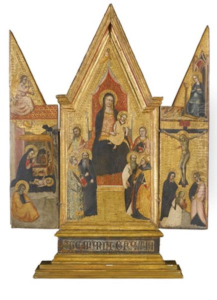 A Portable Triptych Showing The Madonna And Child Enthroned With Saints, With The Annunciation, Nativity, And Crucifixion Depicted On The Wings - view 1