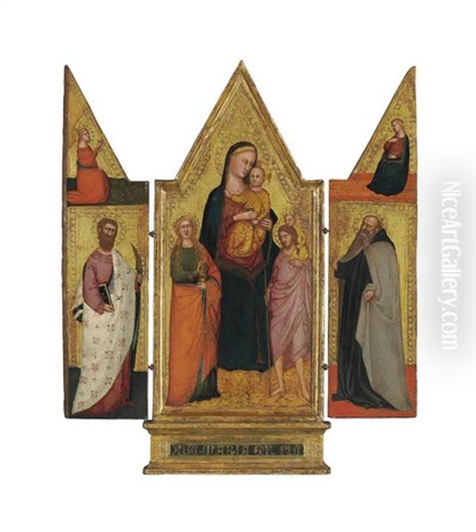 The Madonna And Child With Saints Mary Magdalene And Christopher (central Panel); The Angel Of The Annunciation And Saint Bartholomew (left Wing); The Virgin Annunciate And Saint Anthony Abbot (right Wing); A Female Figure (outside Right Wing)(triptych) - view 1