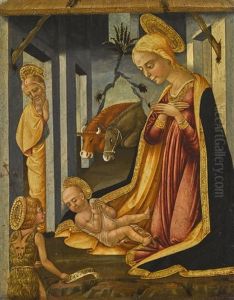 The Adoration Of The Christ Child With The Young Saint John The Baptist by Neri di Bicci
