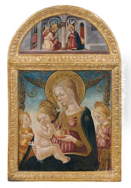 La Vierge A L'enfant Entoures D'anges, Somme D'un Fronton Contenant L'annonciation - view 1