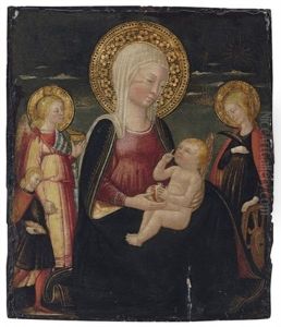 The Madonna Dell'umilta With Saint Catherine Of Alexandria And Tobias And The Angel by Neri di Bicci