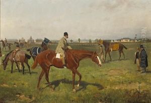 Pferde Auf Der Rennbahn by Thaddaus von Ajdukiewicz