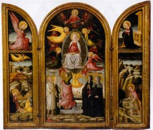 The Assumption Of The Virgin With Saint Thomas Receiving The Girdle - The Nativity With The Annunciation - Saint John The Baptist In The Wilderness by Neri di Bicci