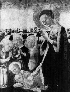 La Vierge A L'enfant Entouree D'anges Dans Un Paysage La Vierge A L'enfant Entouree D'anges Dans Un Paysage