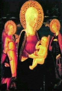 Vierge A L'enfant Entre Tobie Et L'archange Gabriel Et Sainte Catherine by Neri di Bicci
