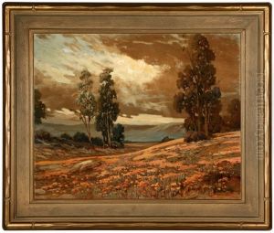 Wildflowers And Eucalyptus In A California Landscape by George Sanders Bickerstaff