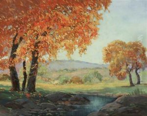 Stream In Autumn Landscape by George Sanders Bickerstaff