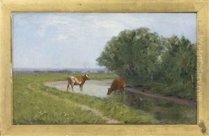 Cows By The Water's Edge by Albion Harris Bicknell