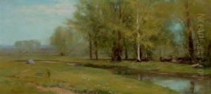 Spring Landscape With Trees Along A Stream by Albion Harris Bicknell
