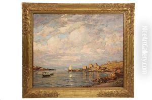 Sailboats And Houses On The Shore, Monhegan by Frank Alfred Bicknell