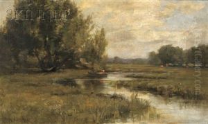 Marsh View With Figures In A Punt by Frank Alfred Bicknell