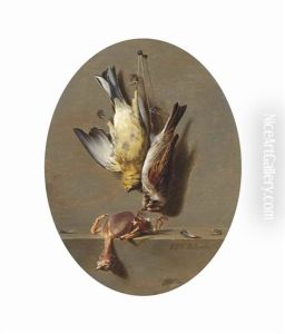A Trompe L'oeil Of Songbirds by Jean Pierre Xavier Bidauld