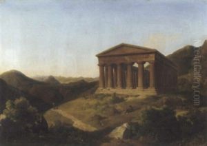 A Mountainous Landscape With Figures Near A Greek Temple by Jean Pierre Xavier Bidauld