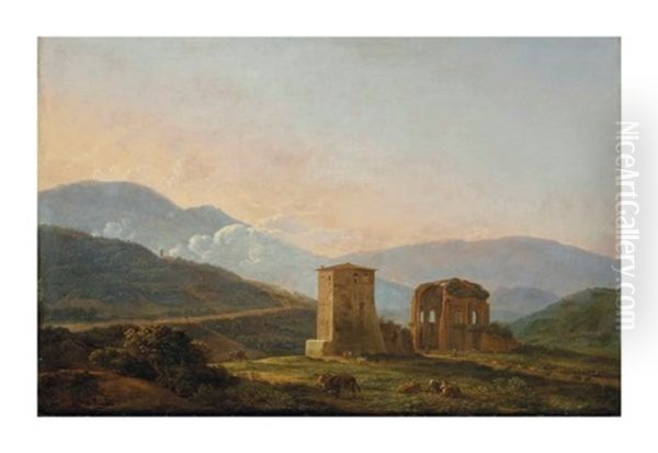 Vue D'italie Avec Des Ruines Et Un Troupeau - view 1