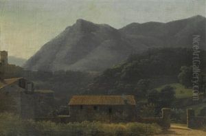 An Italianate Landscape With A Hillside Village by Jean Joseph Xavier Bidault