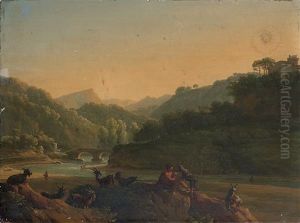 Berger Et Son Troupeau Dans Un Paysage Italien by Jean Joseph Xavier Bidault