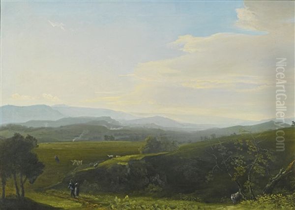Panoramic Landscape With Figures And Sheep On A Path - view 1