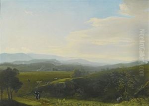 Panoramic Landscape With Figures And Sheep On A Path by Jean Joseph Xavier Bidault