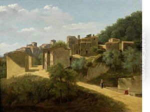 A View Of A Hillside Town, Possibly Tivoli by Jean Joseph Xavier Bidault