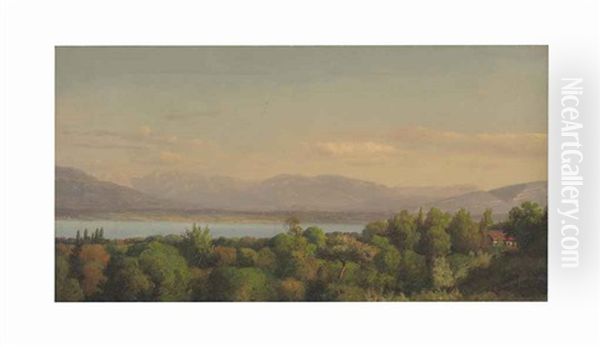 View Of Lake Geneva With The Glaciers Of Mont Blanc Beyond - view 1