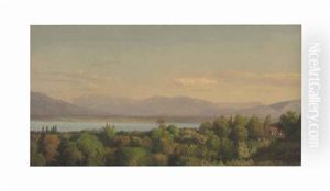 View Of Lake Geneva With The Glaciers Of Mont Blanc Beyond by Jean Joseph Xavier Bidault