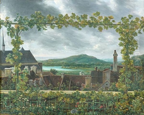 Vue D'un Paysage A Travers Une Treille - view 1