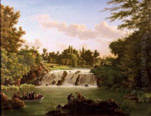 Le Marquis De Girardin Avec Sa Famille Faisant Une Promenade Sur L'eau Avec Jean-jacques Rousseau, A Ermenonville by Jean Joseph Xavier Bidault
