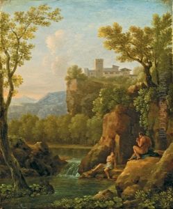 Paysage Avec Pan Jouant De La Flute Pour Une Nymphe by Jean Joseph Xavier Bidault