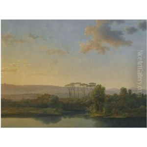 An Italianate River Landscape At Sunset An Italianate River Landscape At Sunset