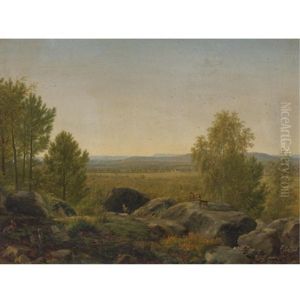 Extensive Landscape With Deer by Jean Joseph Xavier Bidault