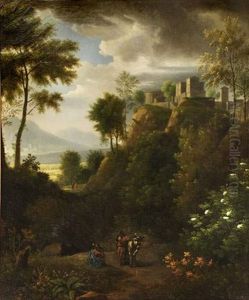 Paysage Aux Promeneurs Dans La Campagne Italienne by Jean Joseph Xavier Bidault