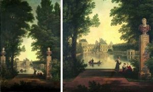 Vue Du Chateau De Fontainebleau Et De L'etang Des Carpes by Jean Joseph Xavier Bidault
