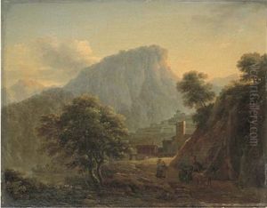 Personnages Sur Un Chemin Dans Un Paysage Montagneux by Jean Joseph Xavier Bidault
