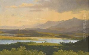 Un Paysage Montagneux Avec Un Lac Au Coucher Du Soleil by Jean Joseph Xavier Bidault