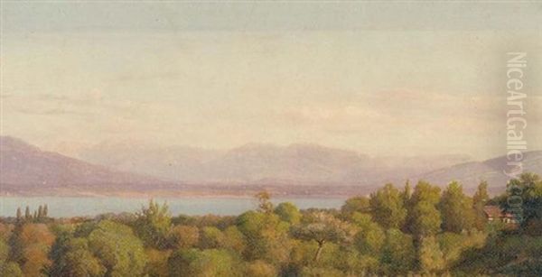 A View Of Lake Geneva With The Glaciers Of Mont Blanc Beyond - view 1
