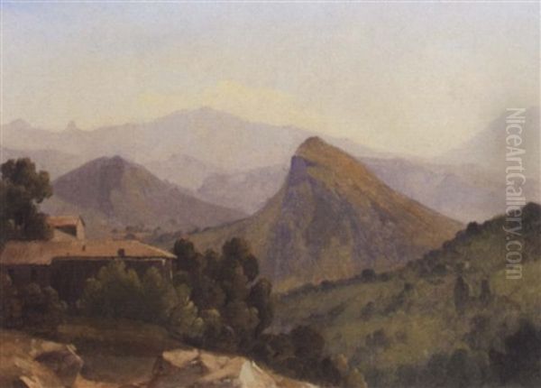 An Italianate Landscape With A Farmhouse, Mountains Beyond - view 1