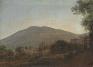 An Italiante Landscape With A Town Before A Hill by Jean Joseph Xavier Bidault