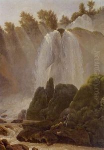 View Of The Falls At Tivoli by Jean Joseph Xavier Bidault
