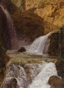 View Of The Waterfalls At Tivoli by Jean Joseph Xavier Bidault