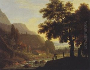 Riviere Traversant Un Paysage De Montagne by Jean Joseph Xavier Bidault