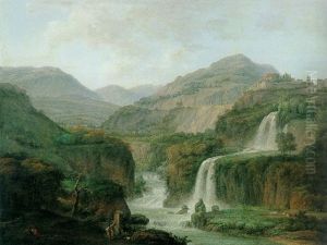 Landscape With A View Of Tivoli With Figures Strolling, Resting And Watching Over Flocks by Jean Joseph Xavier Bidault